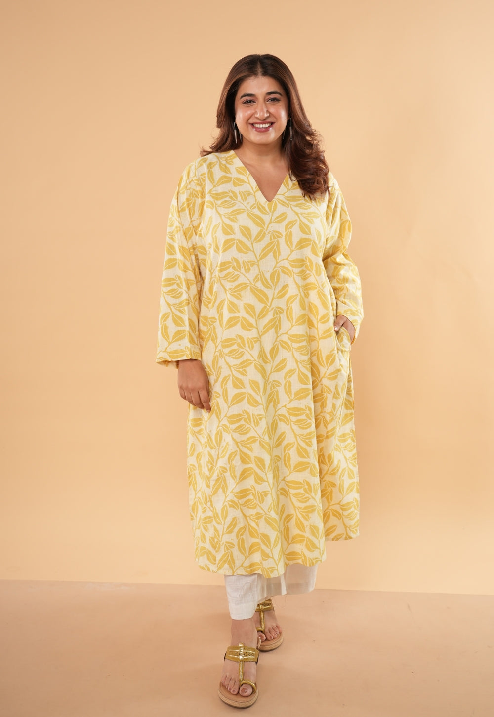 Ritika Yellow Hand Block Print Slub Cotton Jhabbha Kali Kurta with Dupatta