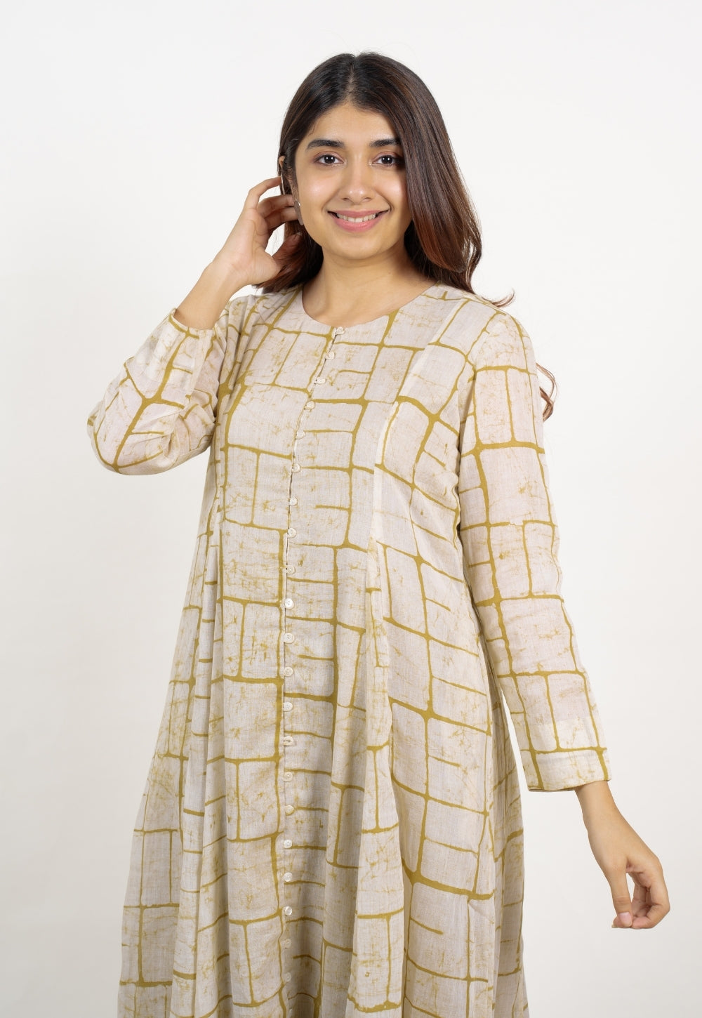 Nayla Green Batik MulMul A Line Kurta