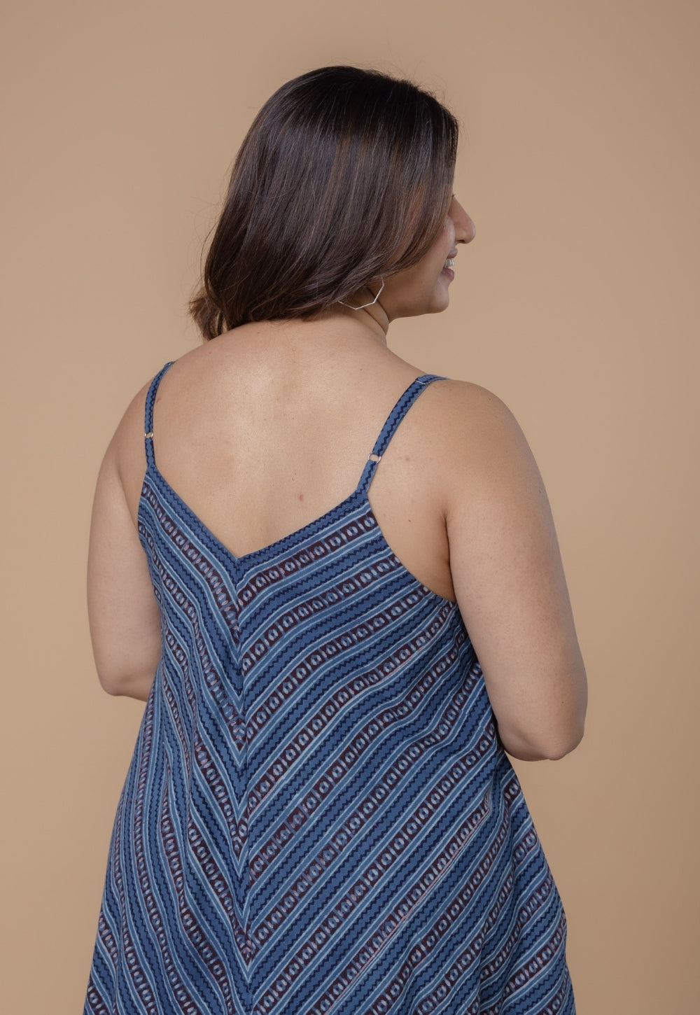 Sonam Blue Dabu Slub Cotton A Line Dress