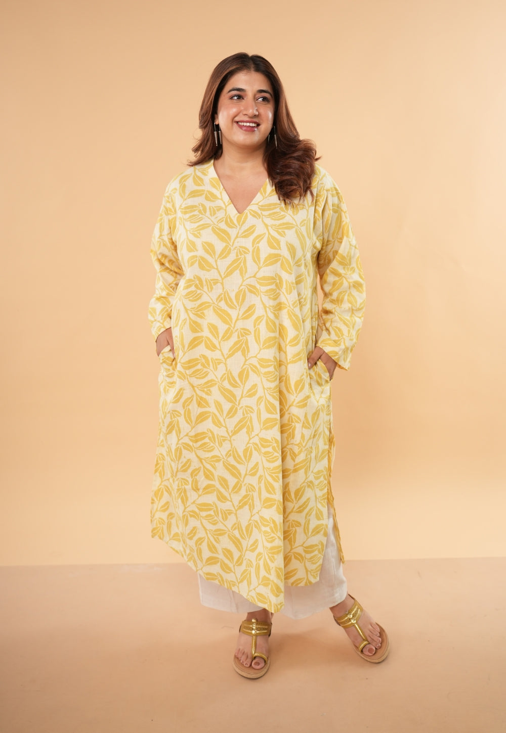 Ritika Yellow Hand Block Print Slub Cotton Jhabbha Kali Kurta with Dupatta
