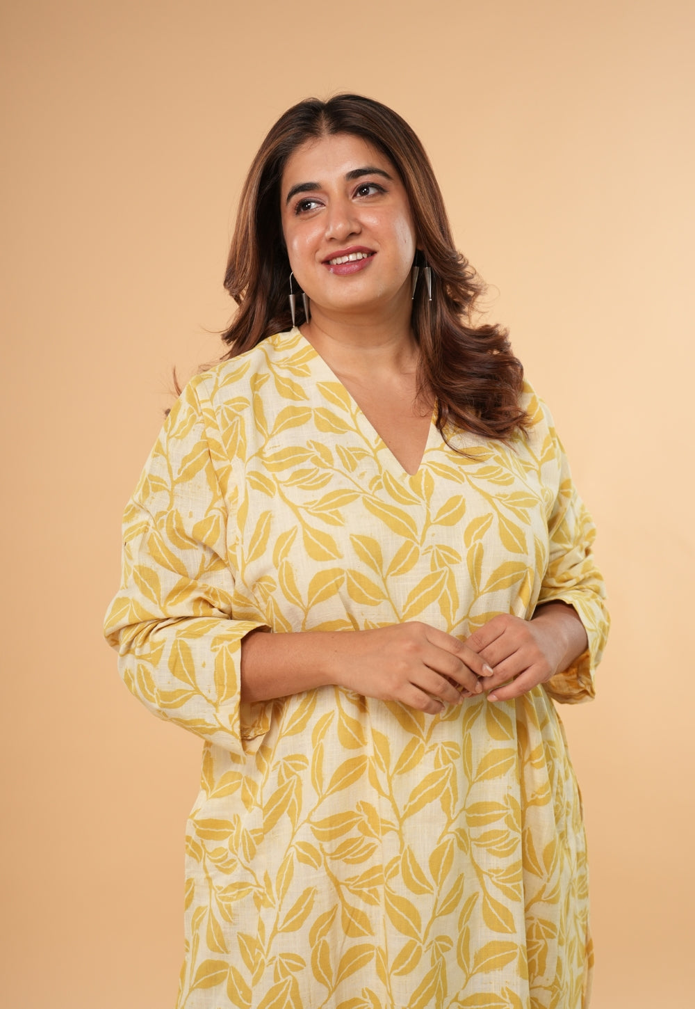 Ritika Yellow Hand Block Print Slub Cotton Jhabbha Kali Kurta with Dupatta
