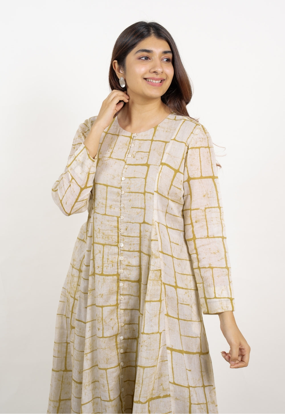 Nayla Green Batik MulMul A Line Kurta