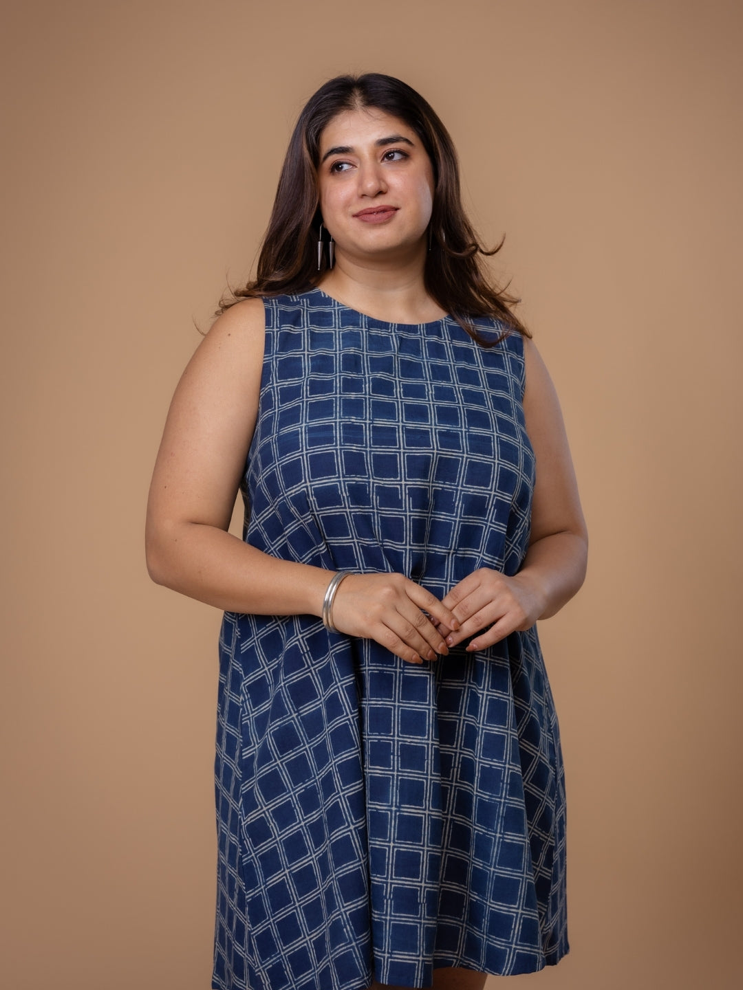 Inam Blue Ajrakh Cotton A Line Dress