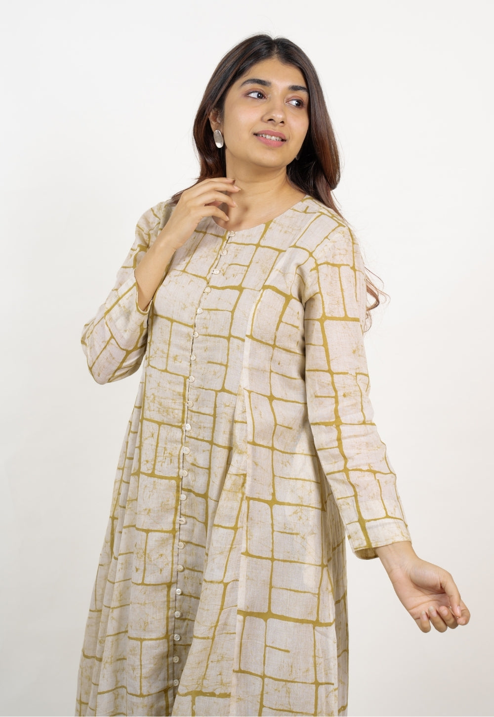 Nayla Green Batik MulMul A Line Kurta