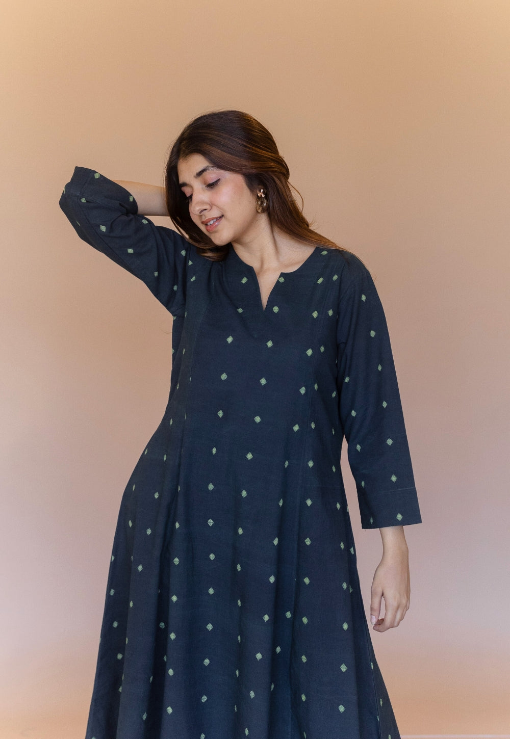 Malika Green Dabu Cotton Kali Kurta