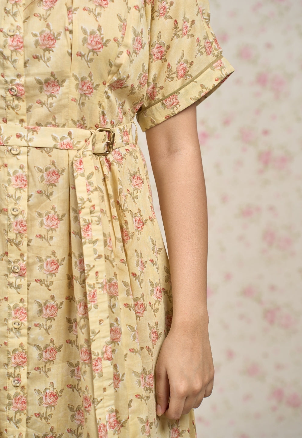 Zoe Yellow Sanganeri Mul Cotton A Line Dress