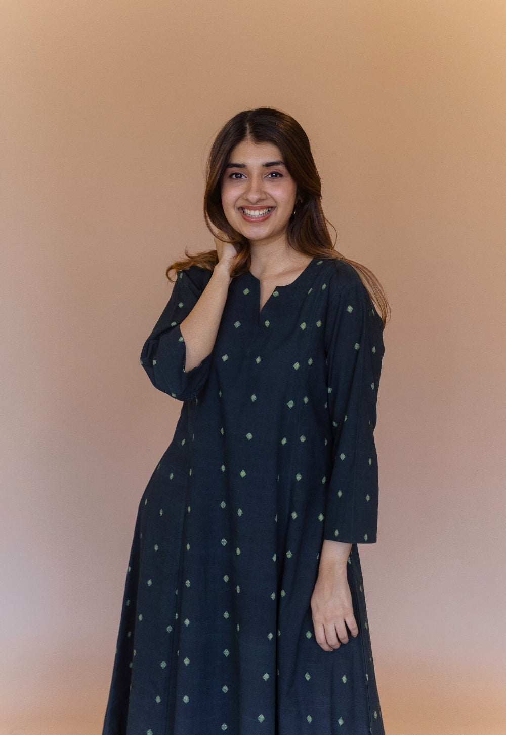 Malika Green Dabu Cotton Kali Kurta