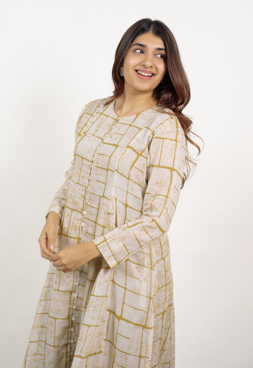 Nayla Green Batik MulMul A Line Kurta