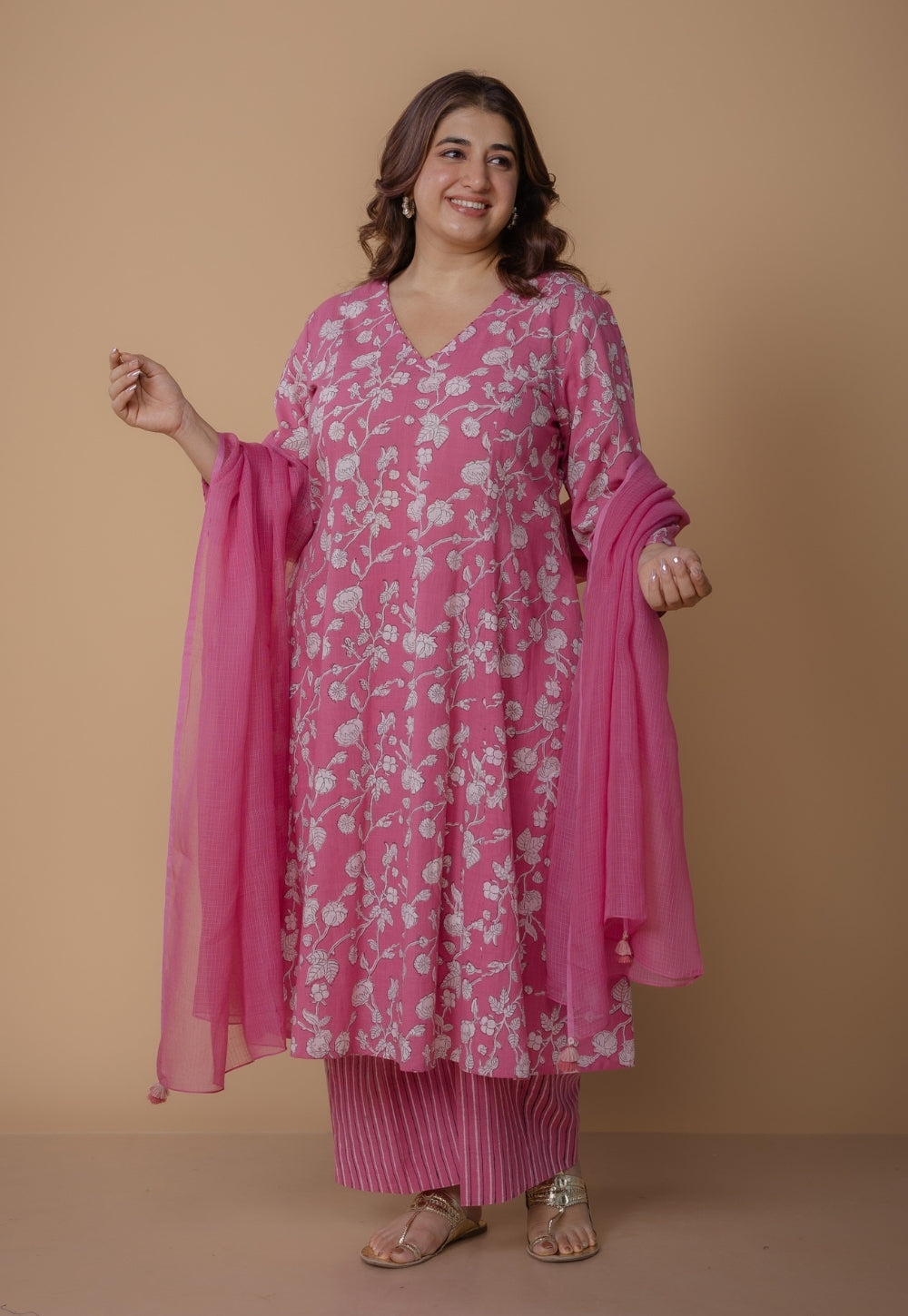 Pink Solid Kota Doria Cotton Dupatta