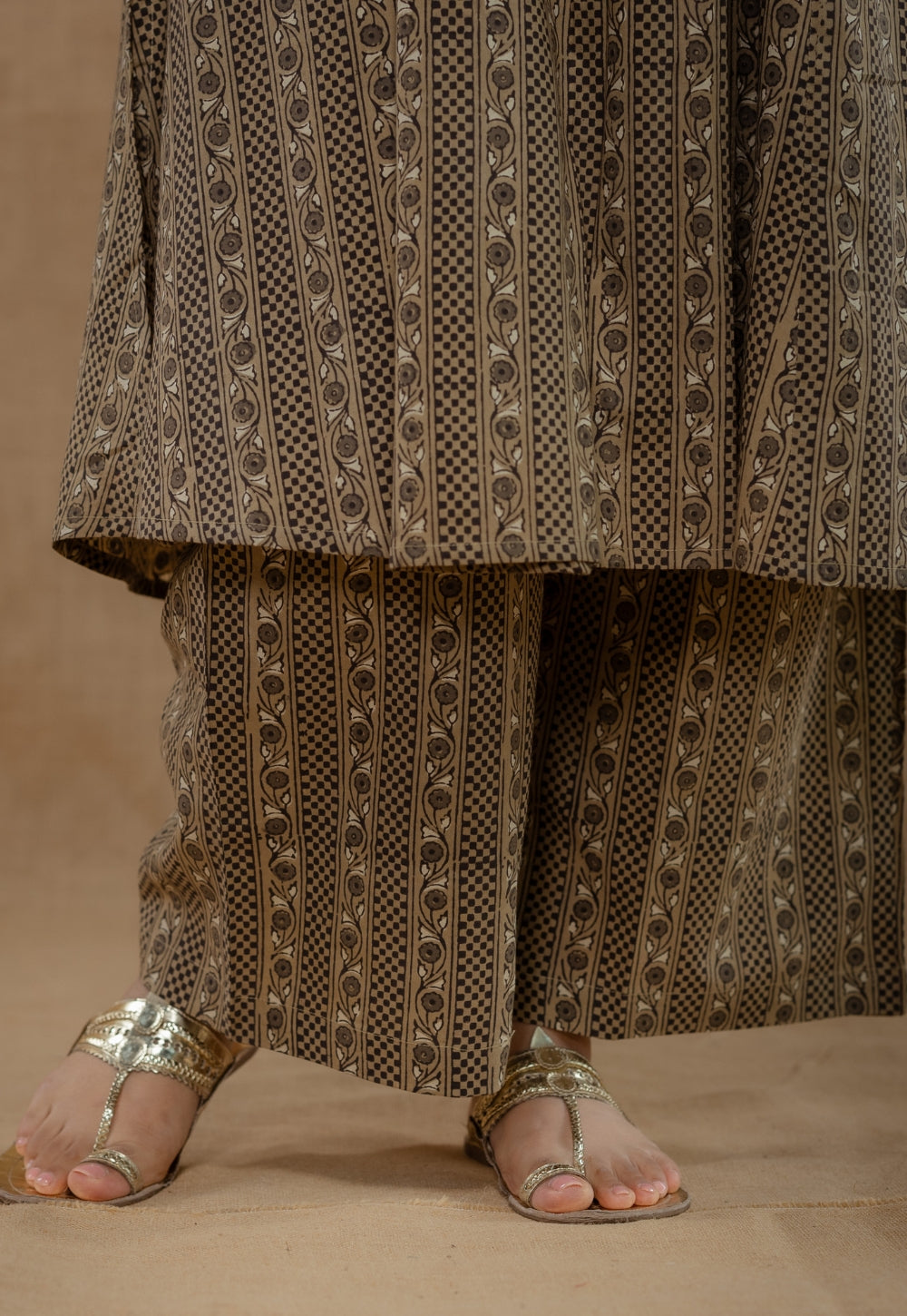 Raahi Grey Ajrakh Cotton A Line Co-Ord Set
