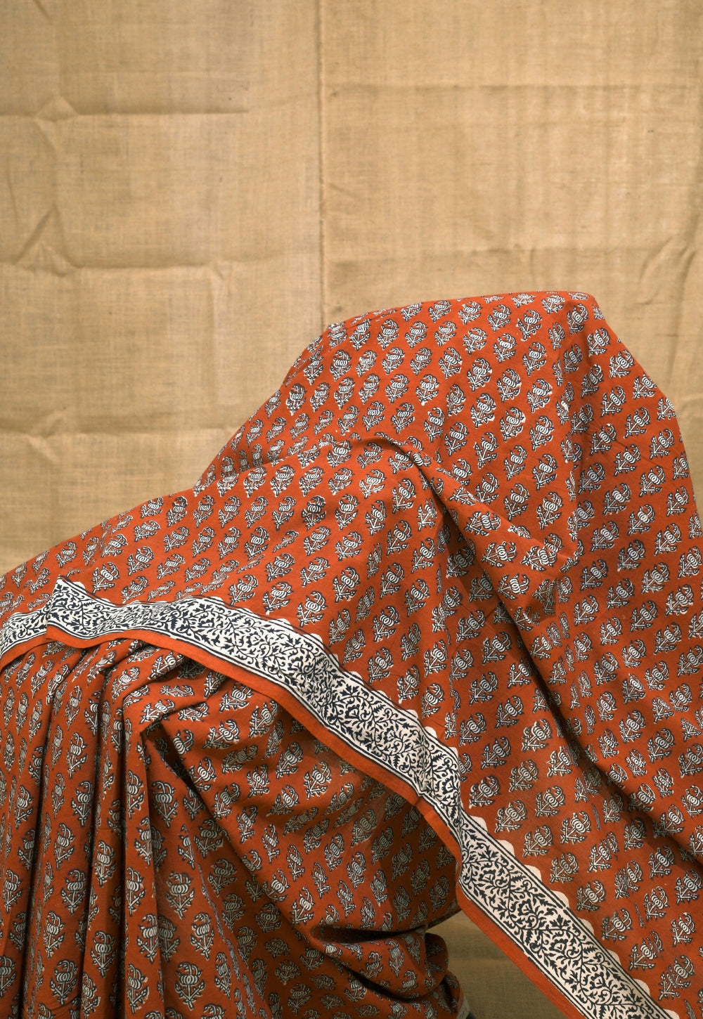 Red Butti Bagru Hand Block Print Cotton Saree