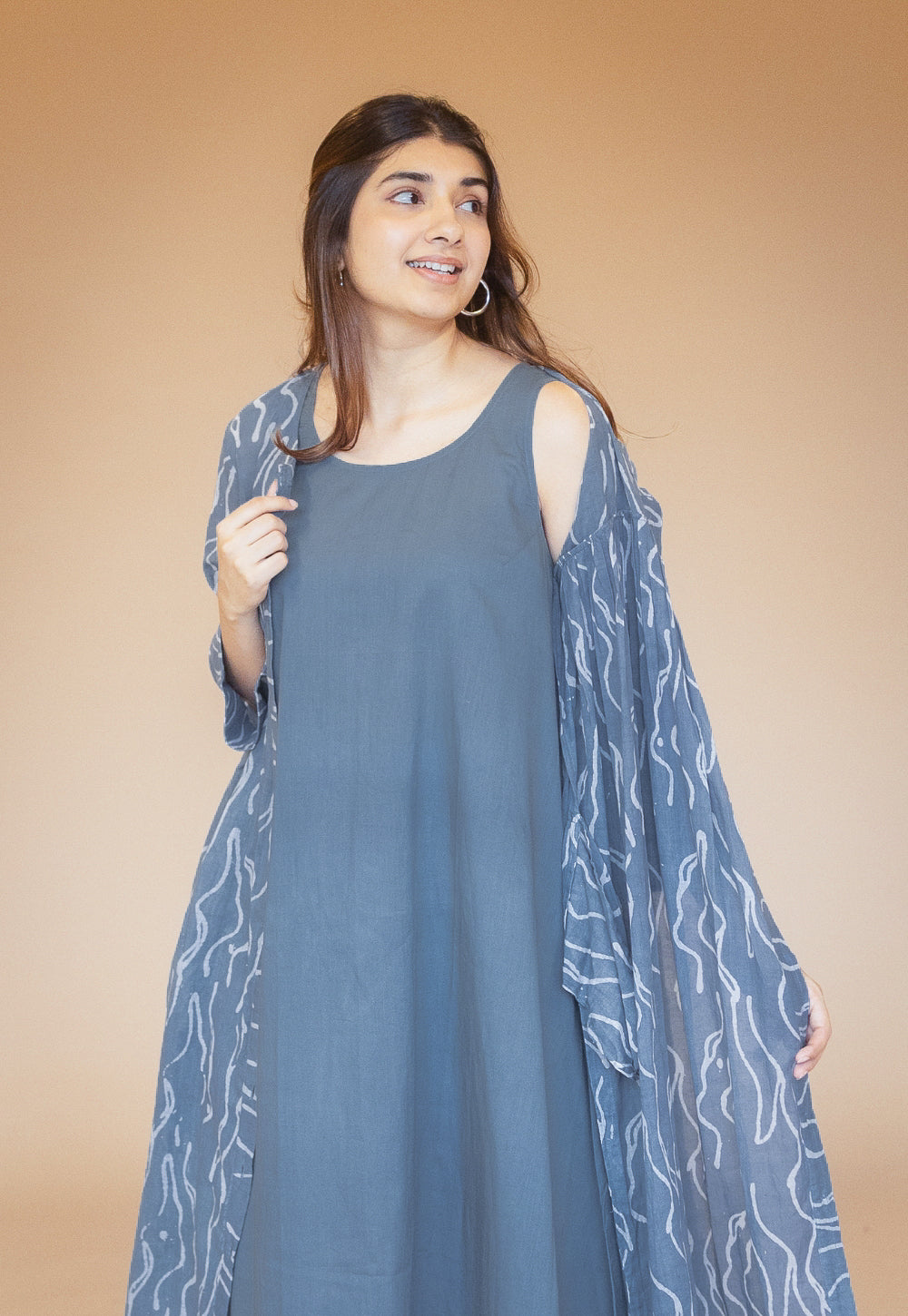 Nimra Blue Batik MulMul A Line Kurta with Slip