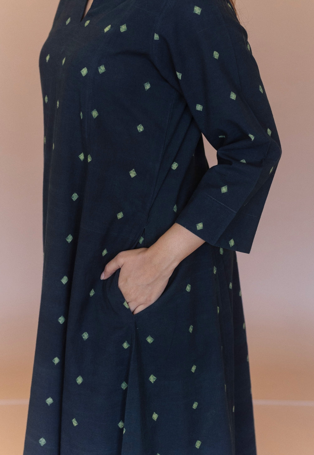 Malika Green Dabu Cotton Kali Kurta