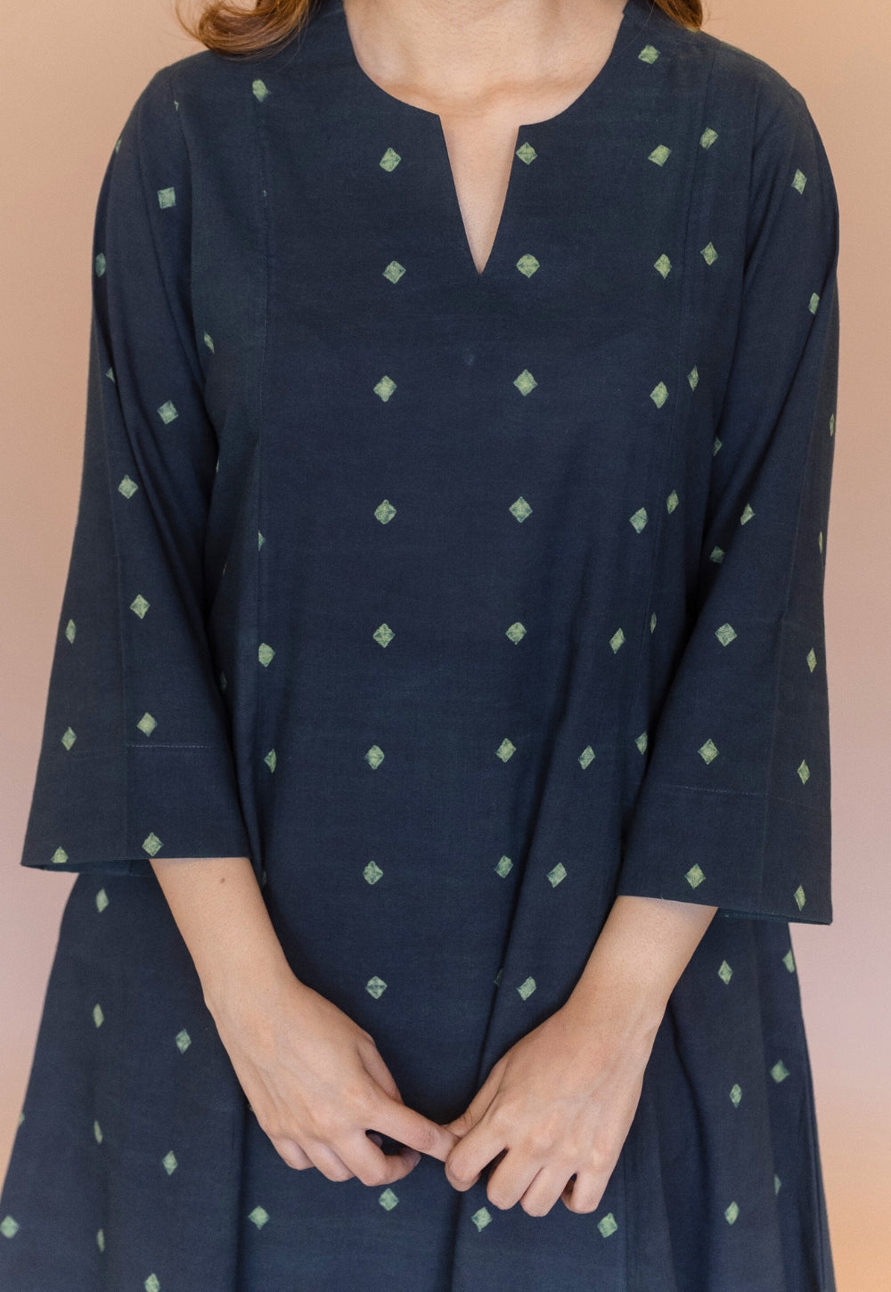 Malika Green Dabu Cotton Kali Kurta