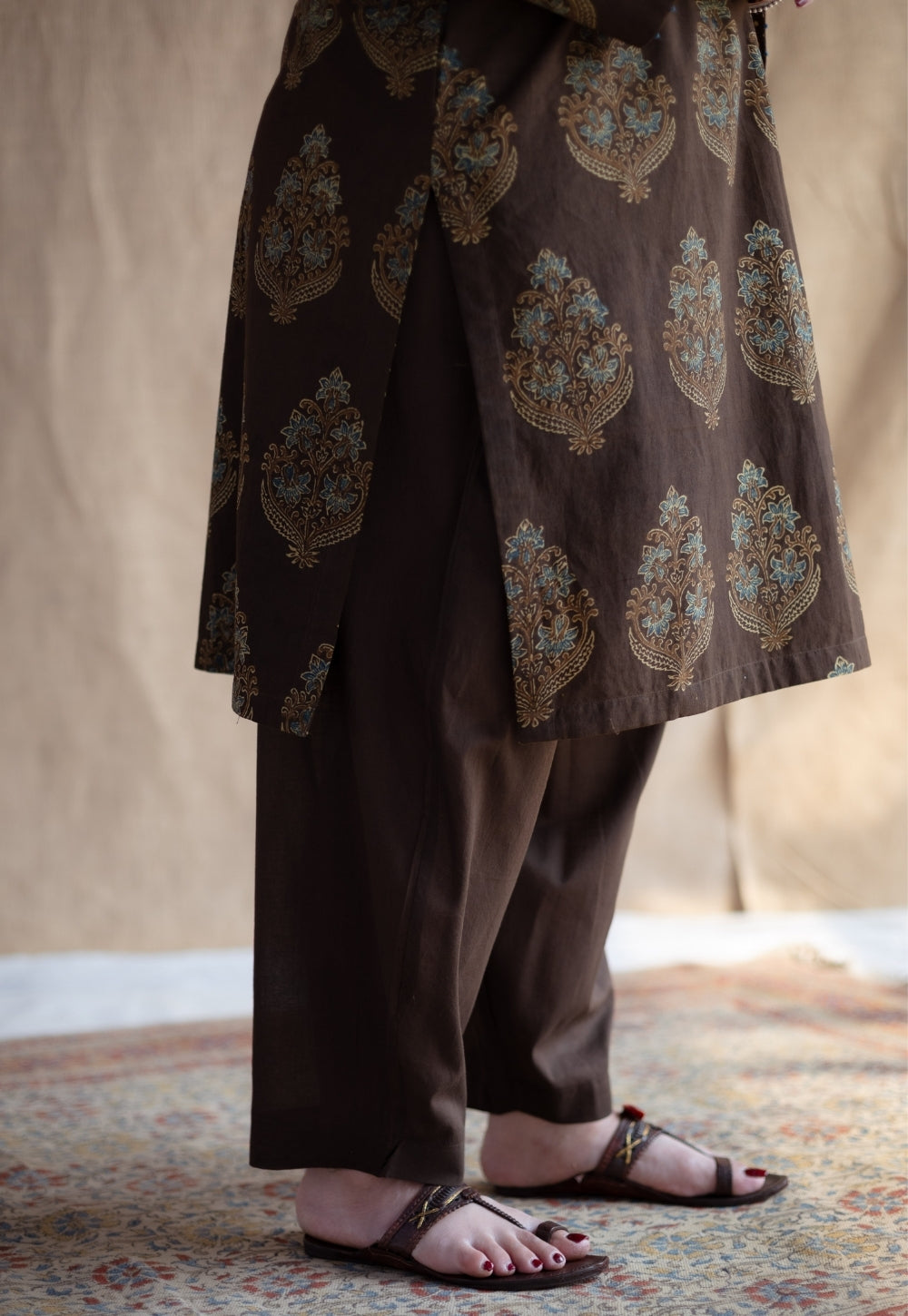 Tarin Brown Solid Slub Cotton Afghan Pant