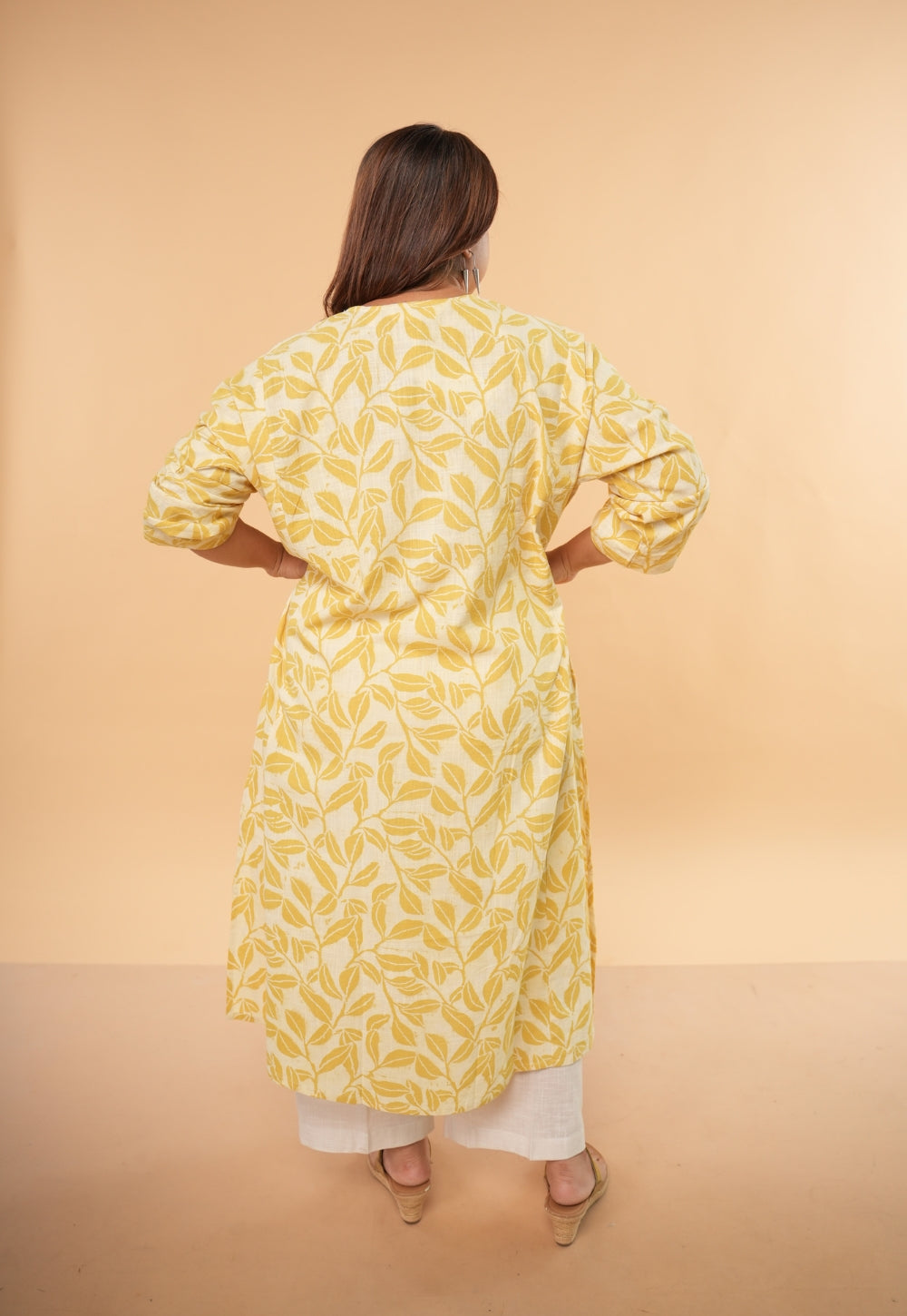Ritika Yellow Hand Block Print Slub Cotton Jhabbha Kali Kurta Set (Set of 2)