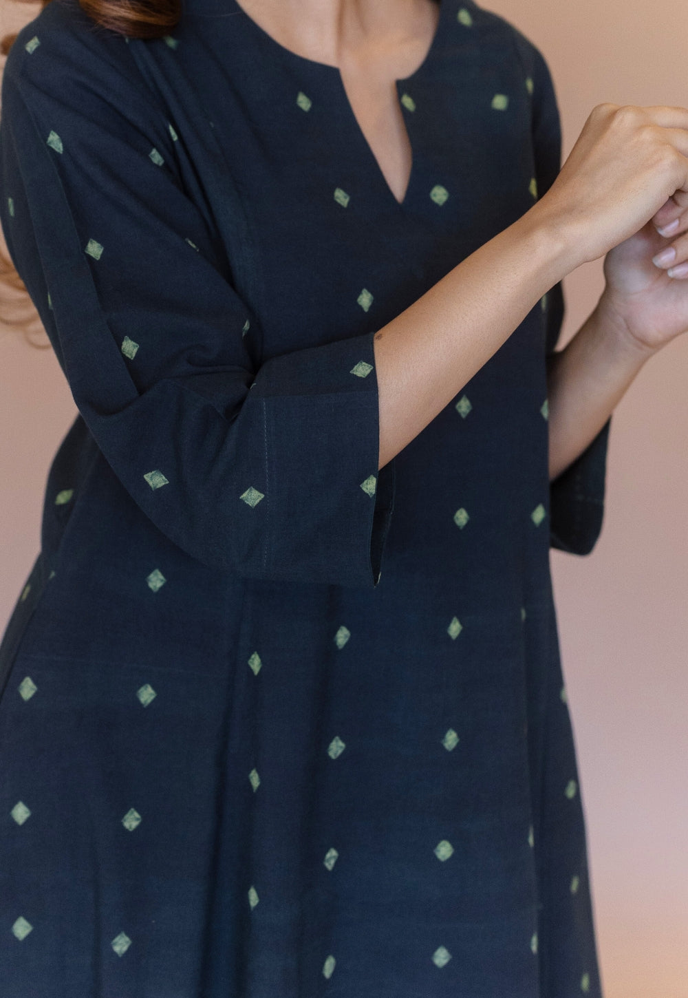 Malika Green Dabu Cotton Kali Kurta