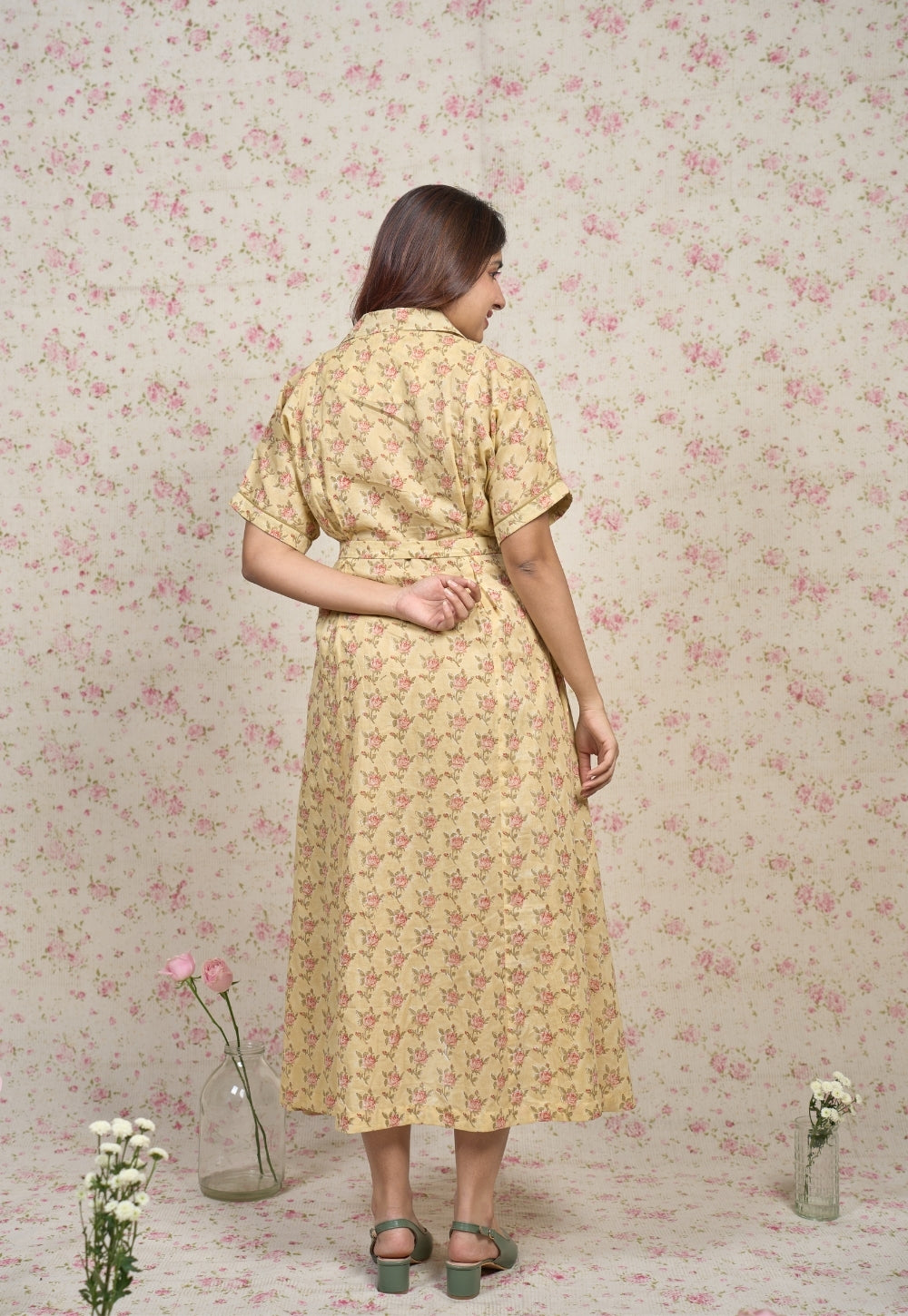 Zoe Yellow Sanganeri Mul Cotton A Line Dress
