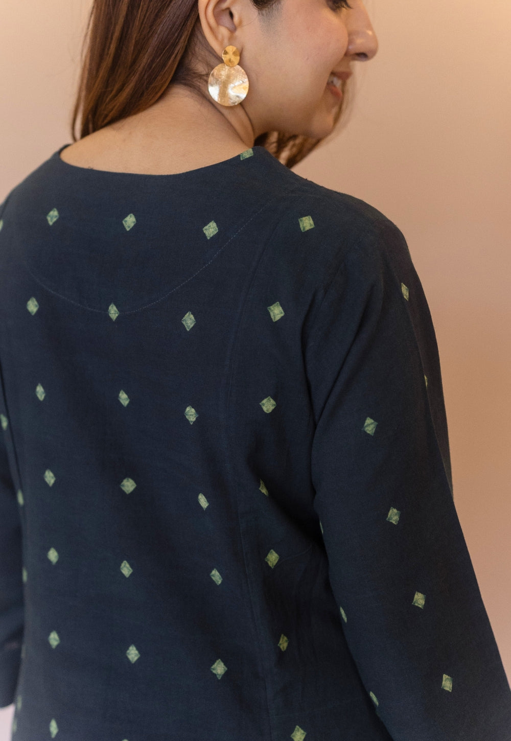 Malika Green Dabu Cotton Kali Kurta