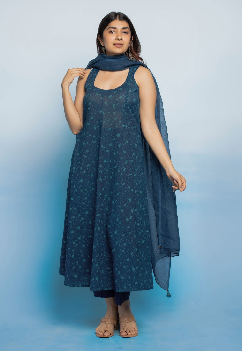 Blue Solid Kota Doria Cotton Dupatta with Tassels