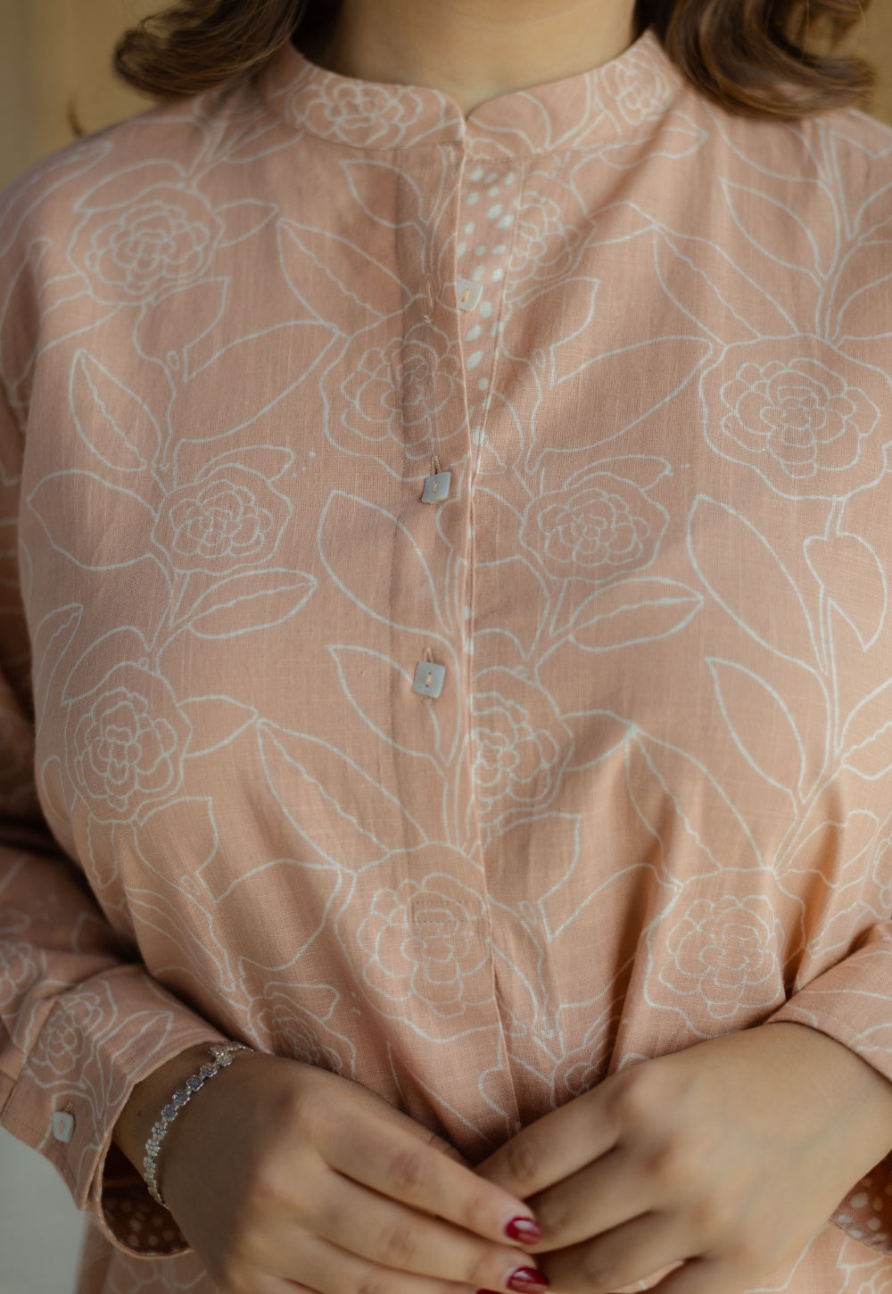 Riyah Peach Hand Block Print Slub Cotton A Line Kurta