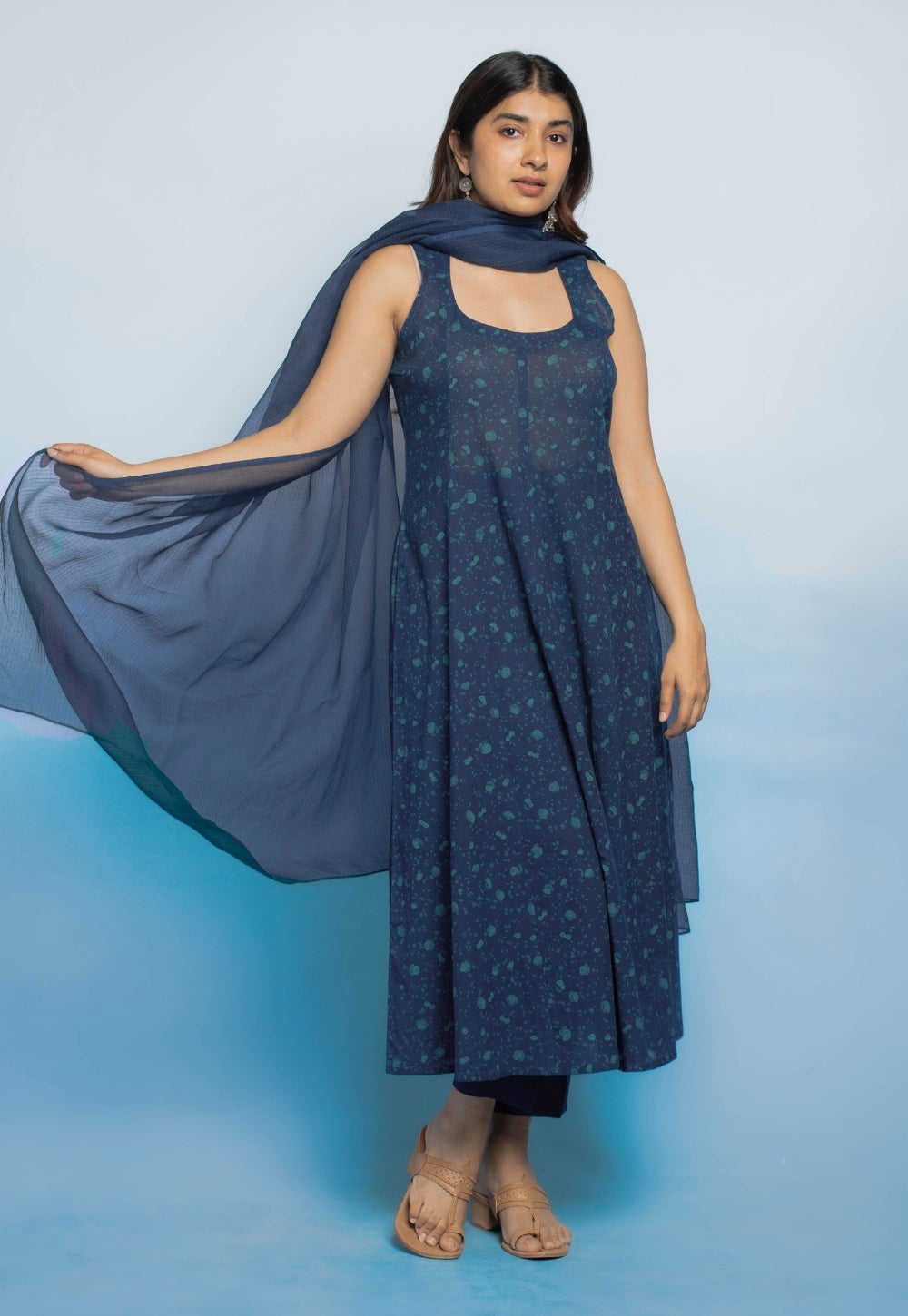 Blue Solid Kota Doria Cotton Dupatta with Tassels
