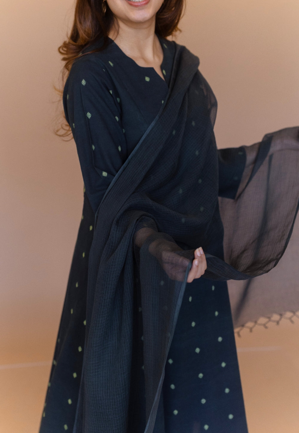 Green Solid Cotton Kota Doria Dupatta