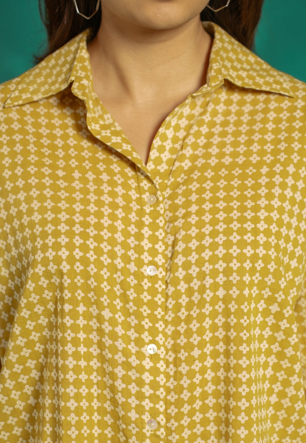 Ruhi Yellow Bagru Cotton Straight Shirt