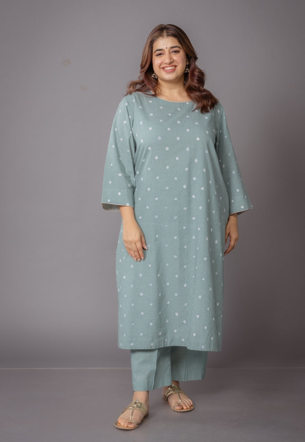 Harsha Green Bandhani Cotton Straight Suit Set (Set of 3)