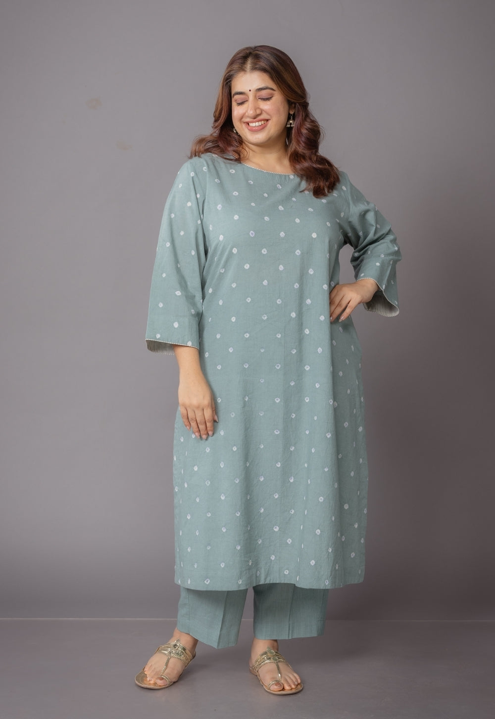 Harsha Green Bandhani Cotton Straight Suit Set (Set of 3)