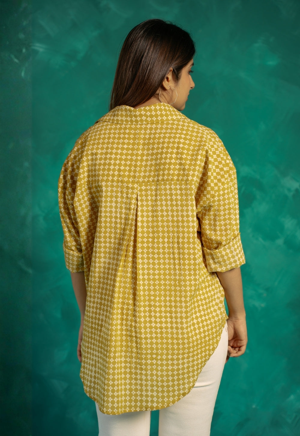 Ruhi Yellow Bagru Cotton Straight Shirt