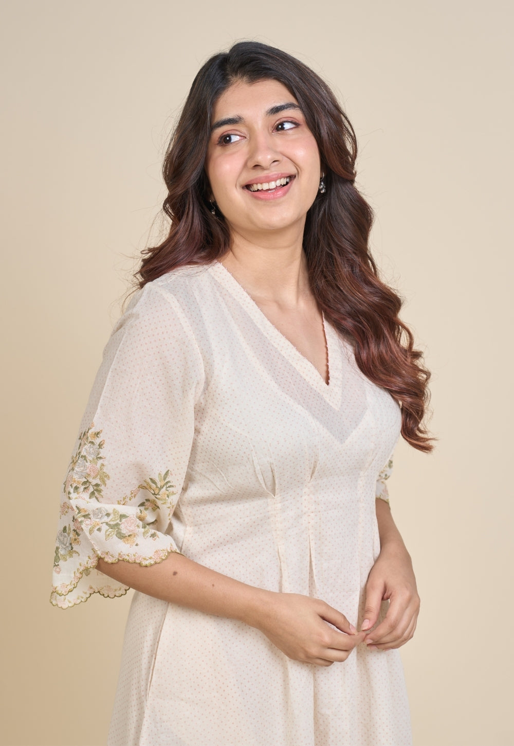 Zia White Sanganeri Mul Cotton A Line Dress