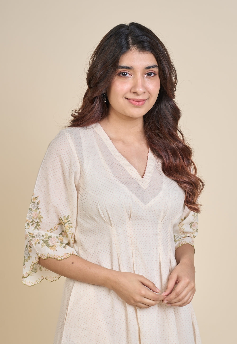 Zia White Sanganeri Mul Cotton A Line Dress