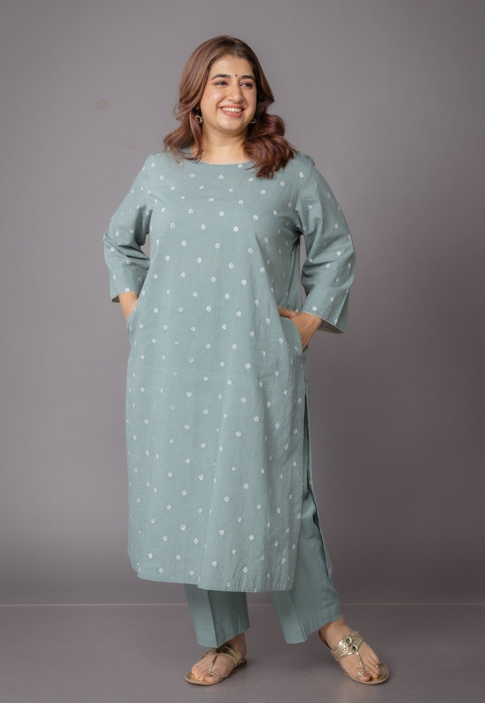 Harsha Green Bandhani Cotton Straight Kurta with Dupatta