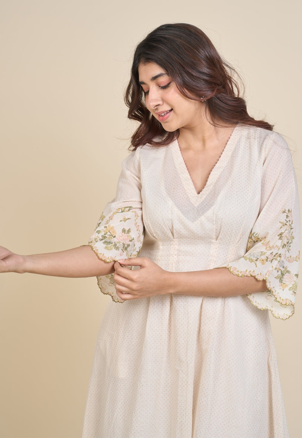 Zia White Sanganeri Mul Cotton A Line Dress