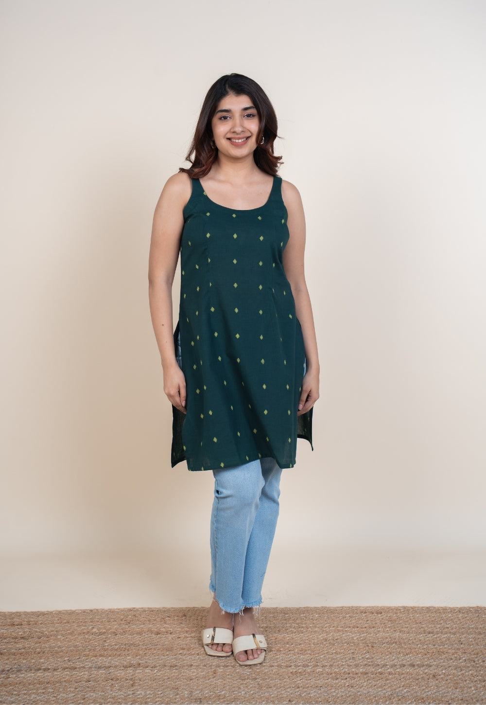 Nivya Green Dabu Cotton Straight Short Top