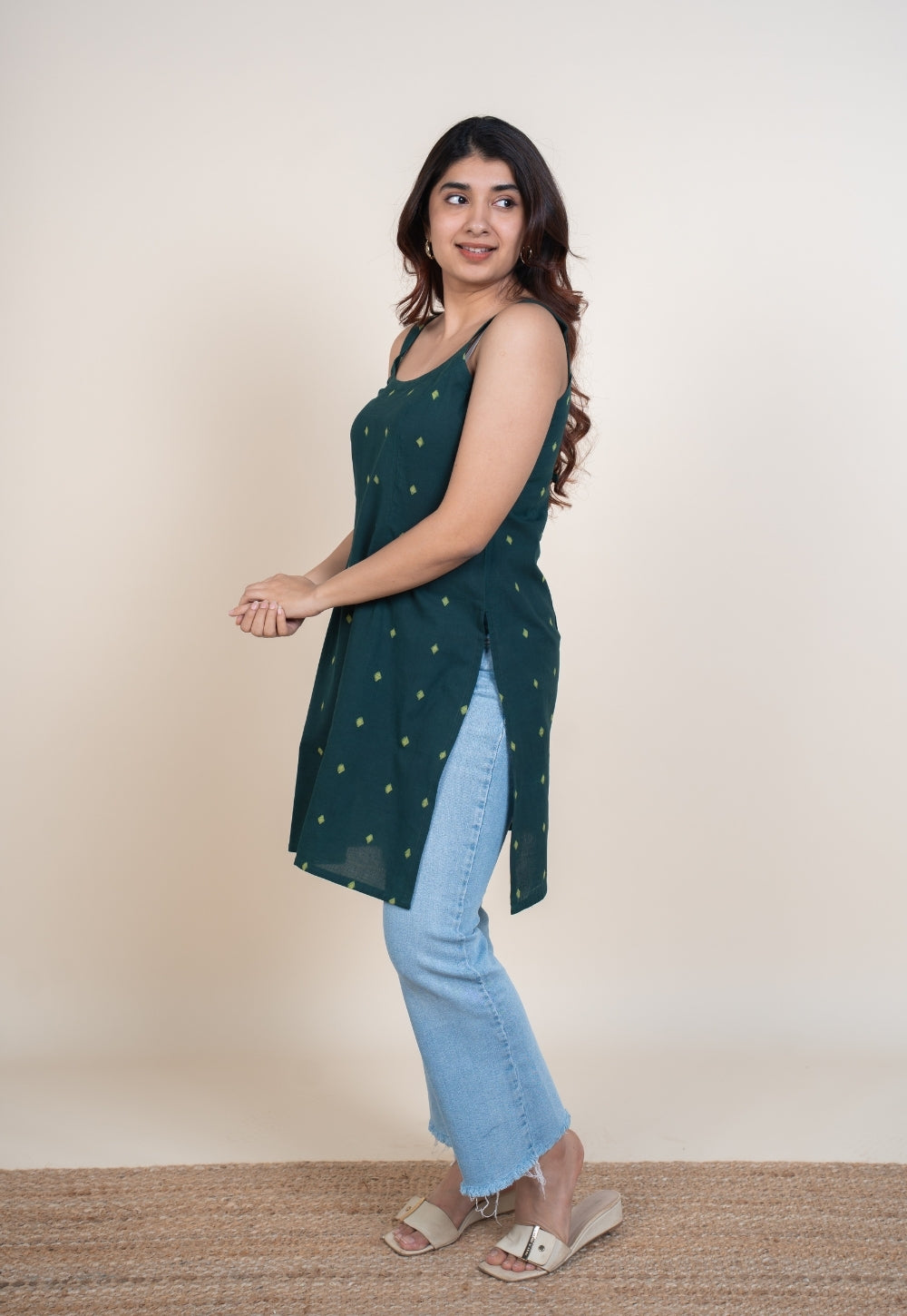 Nivya Green Dabu Cotton Straight Short Top