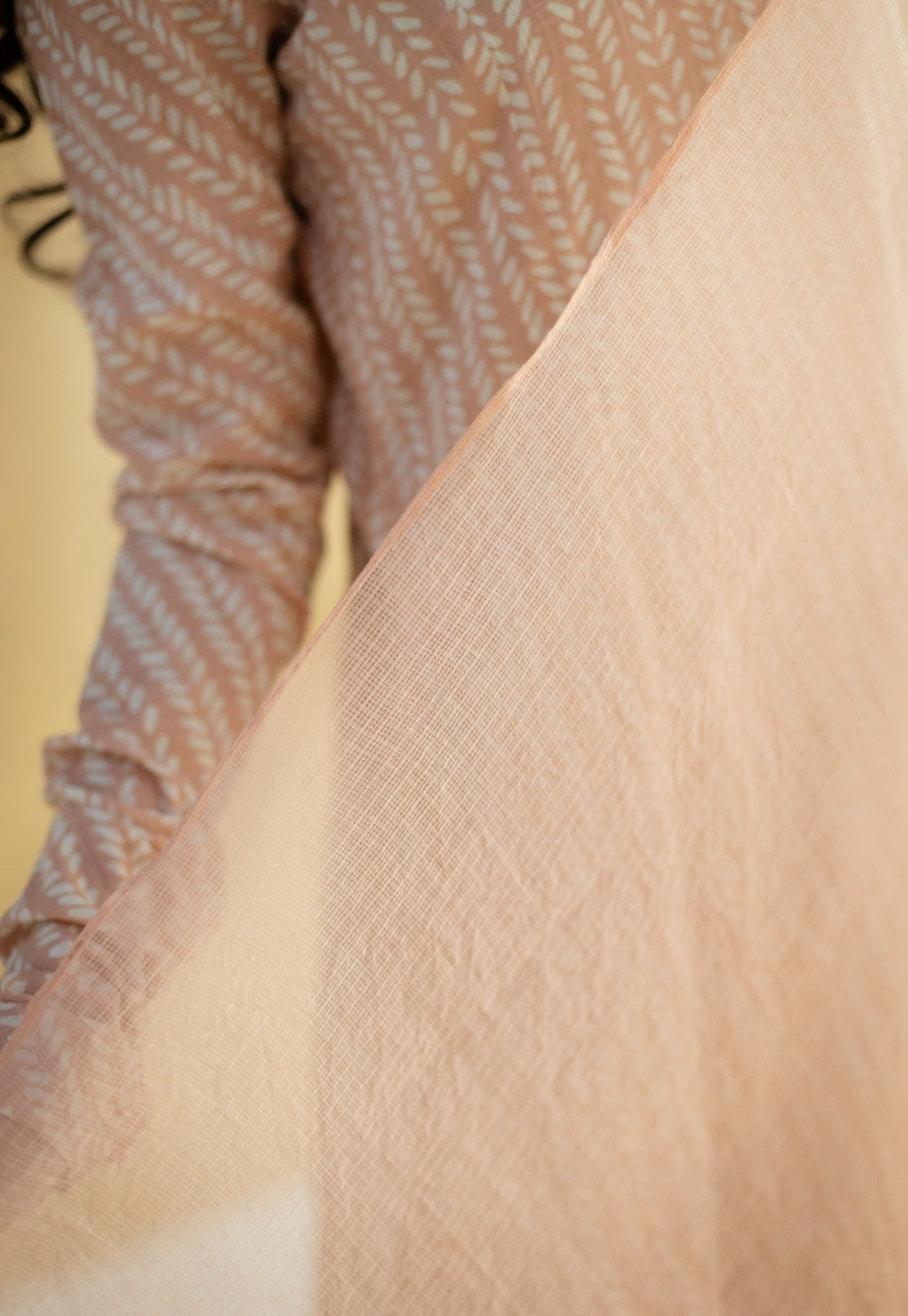 Peach Solid Cotton Kota Doria Dupatta