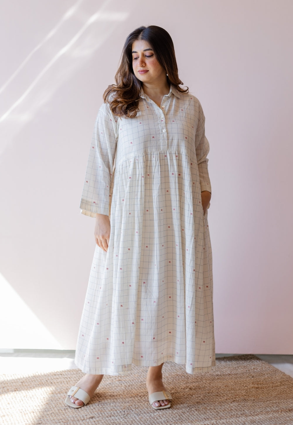 Maira Off White Jamdani Handloom Cotton A Line Dress