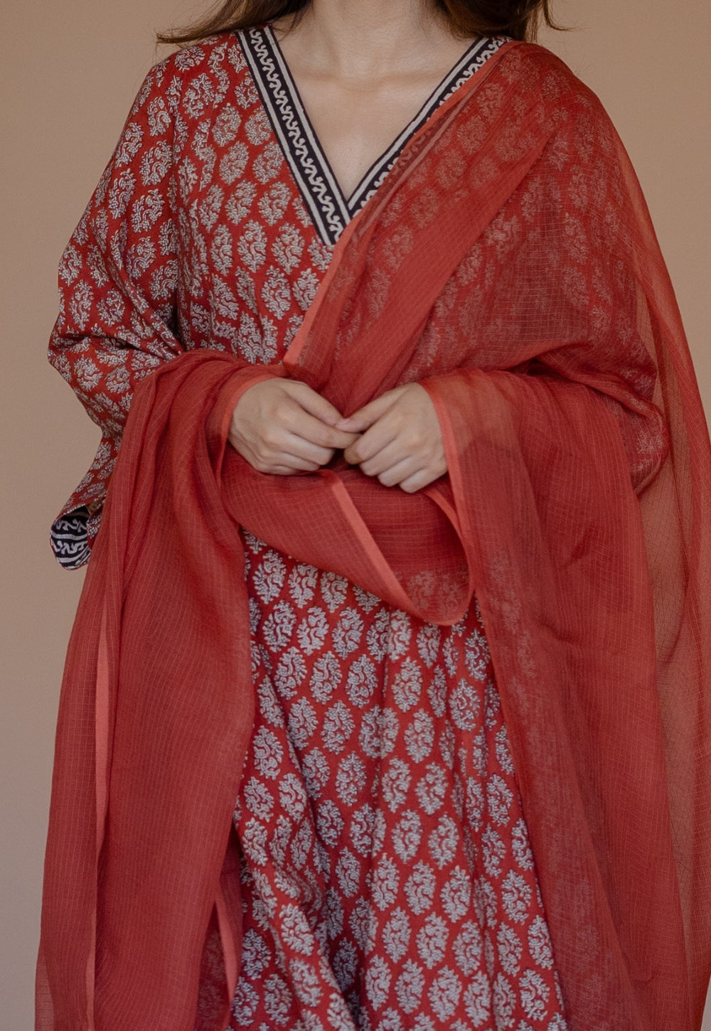 Red Solid Kota Doria Cotton Dupatta