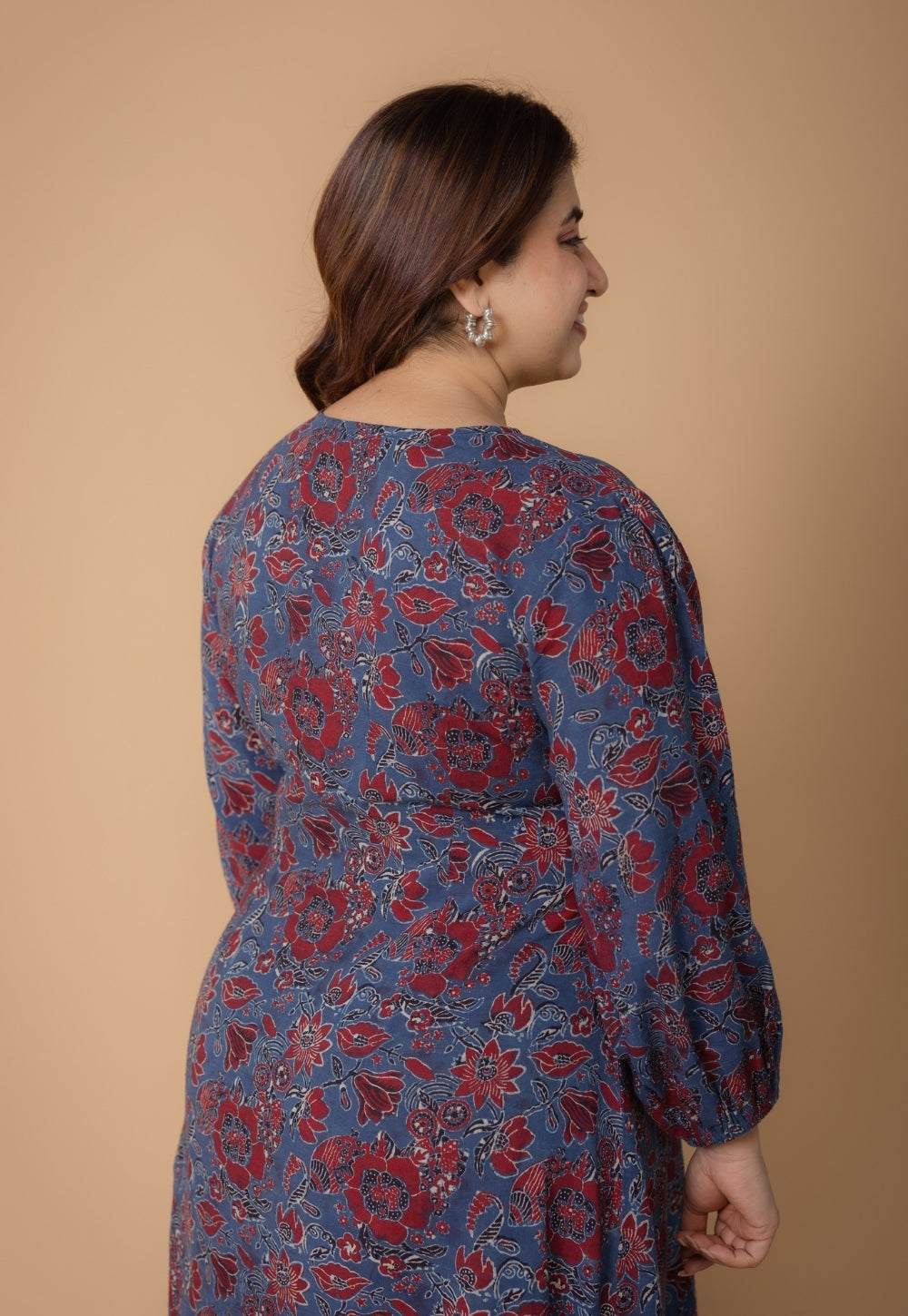 Eyza Blue Dabu Slub Cotton A Line Dress