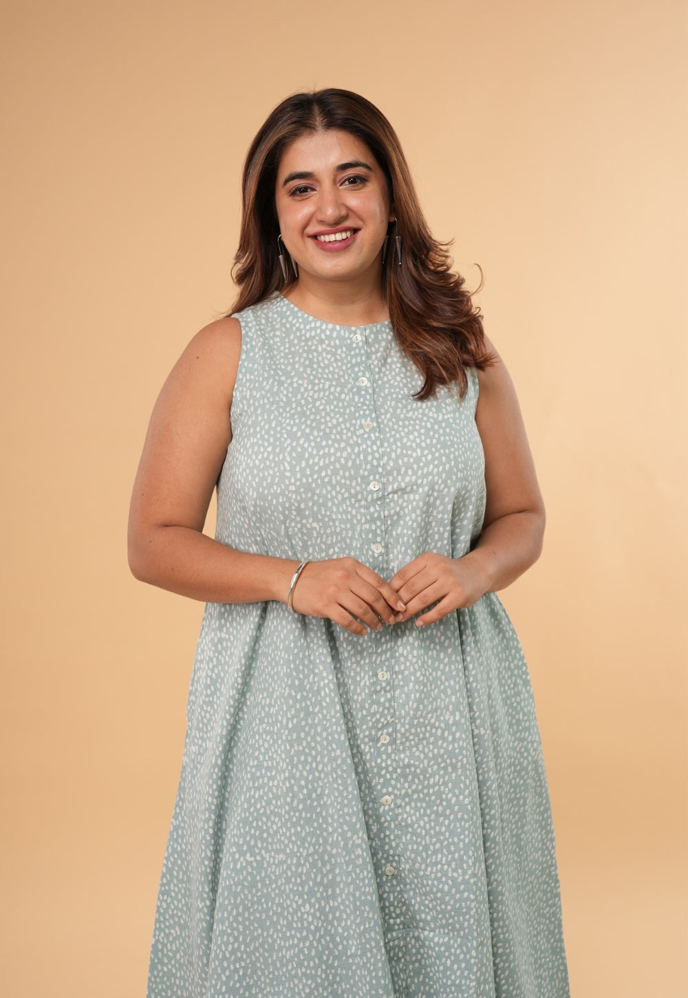 Heena Blue Hand Block Print Slub Cotton A Line Kurta