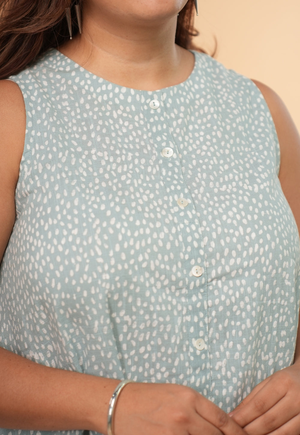 Heena Blue Hand Block Print Slub Cotton A Line Kurta