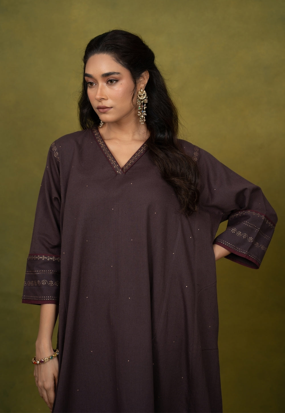 Zohra Aubergine Rogan Handblock Printed Cotton Jhabbha Kali Kurta Suit Set (Set of 3)
