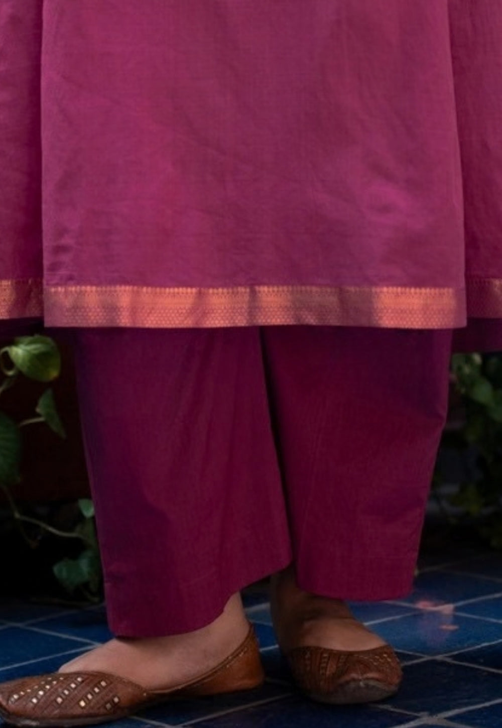 Yashi Magenta Solid Cotton Flex Straight Pant