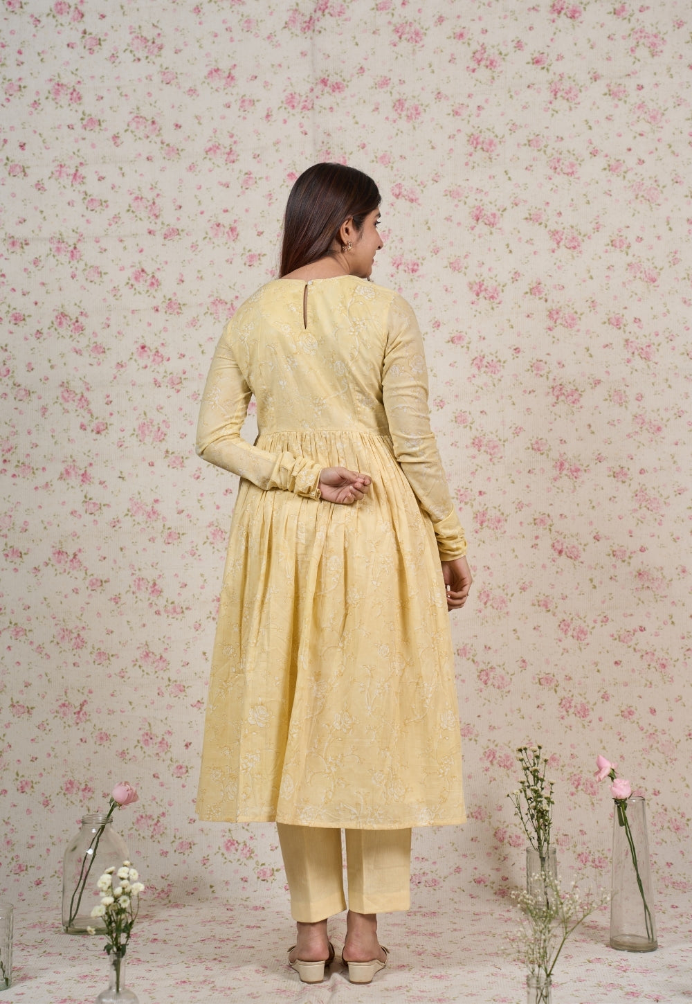 Amy Yellow Sanganeri Mul Cotton A Line Kurta Set (Set of 2)