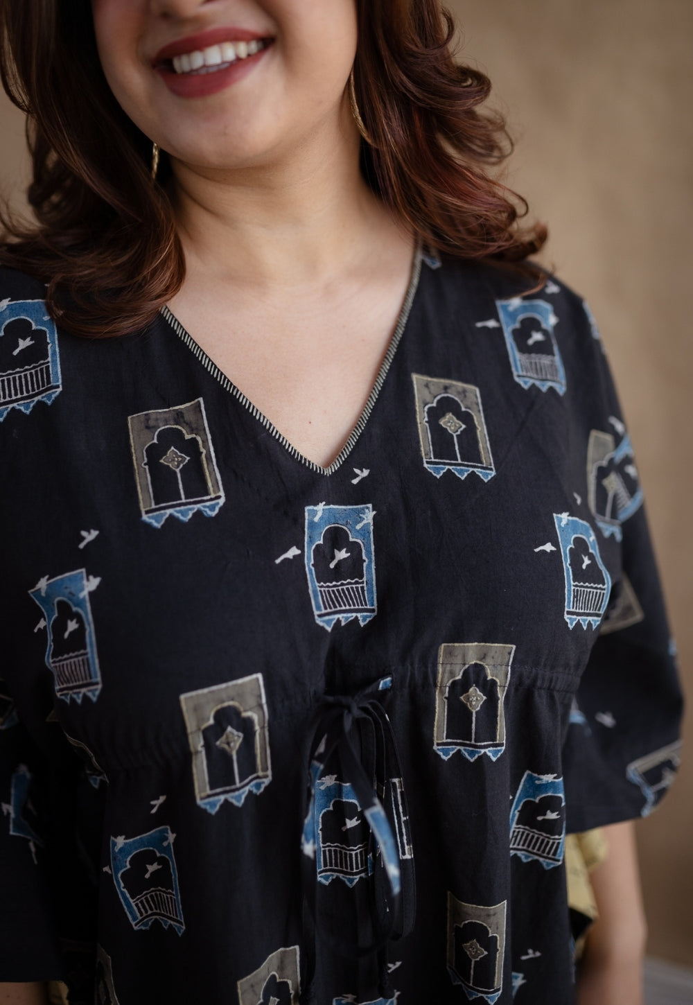 Sona Charcoal Ajrakh Cotton Anti-Fit Kaftan