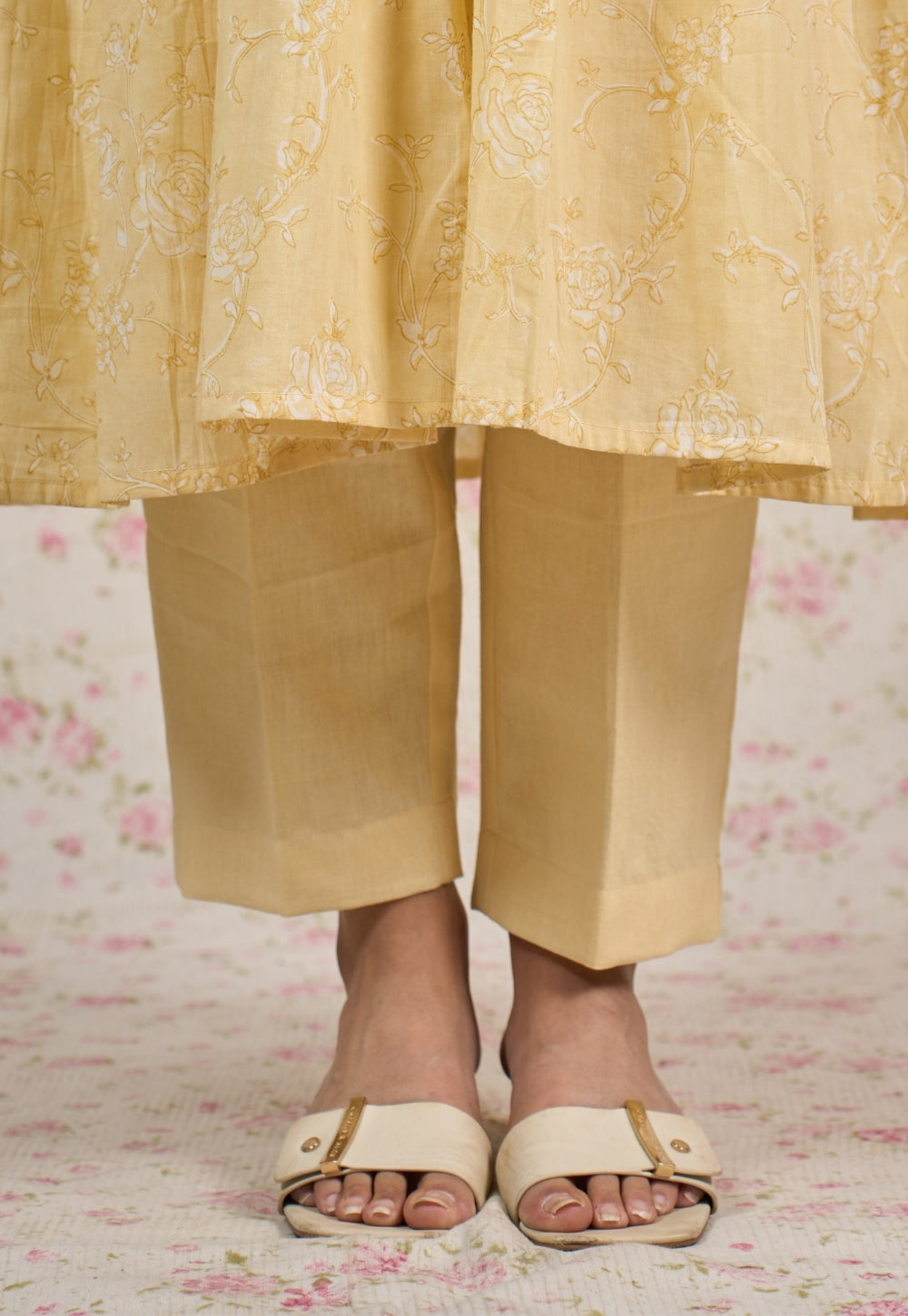 Amy Yellow Sanganeri Mul Cotton A Line Suit Set (Set of 3)