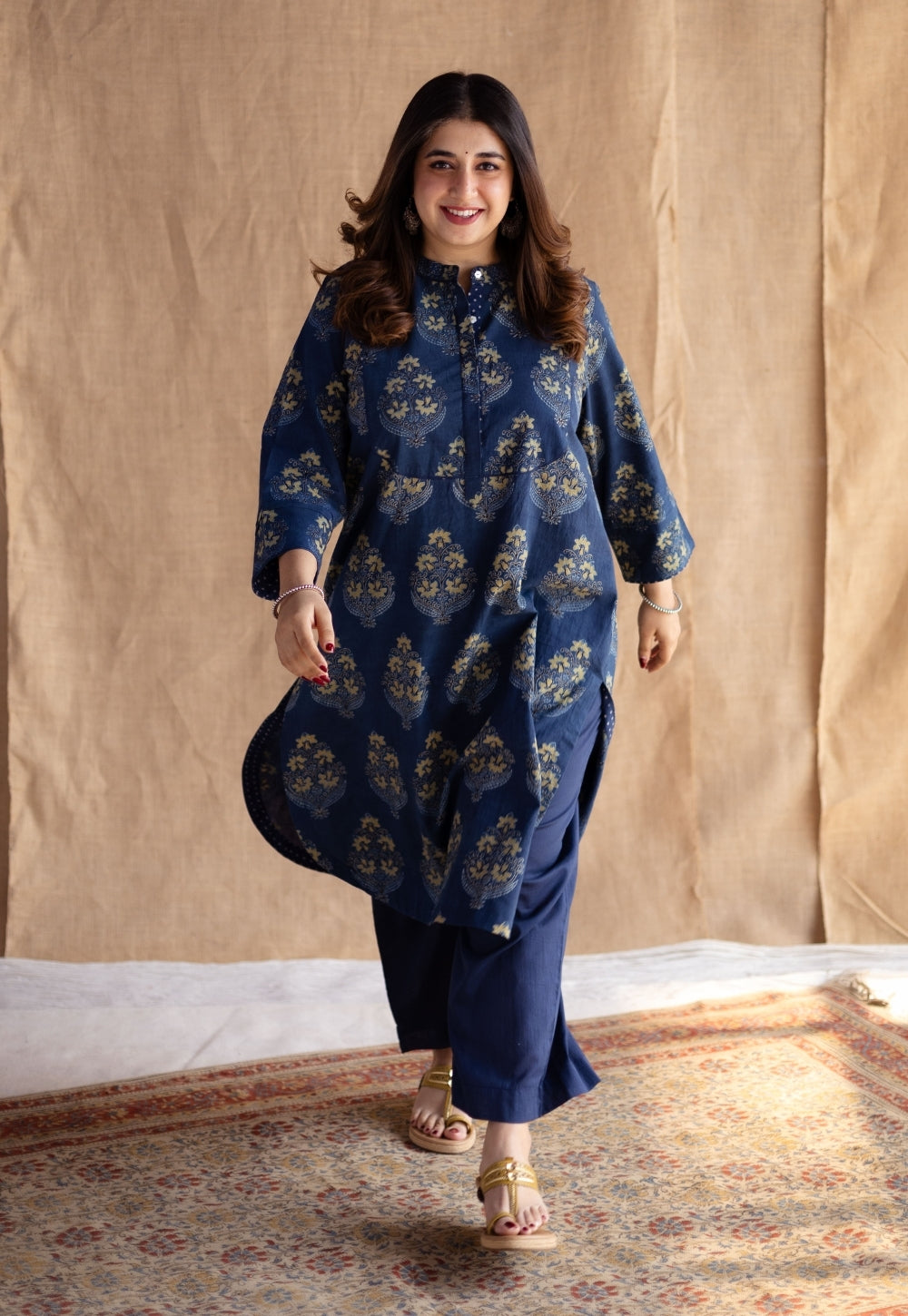 Shrishti Indigo Ajrakh Cotton Straight Kurta