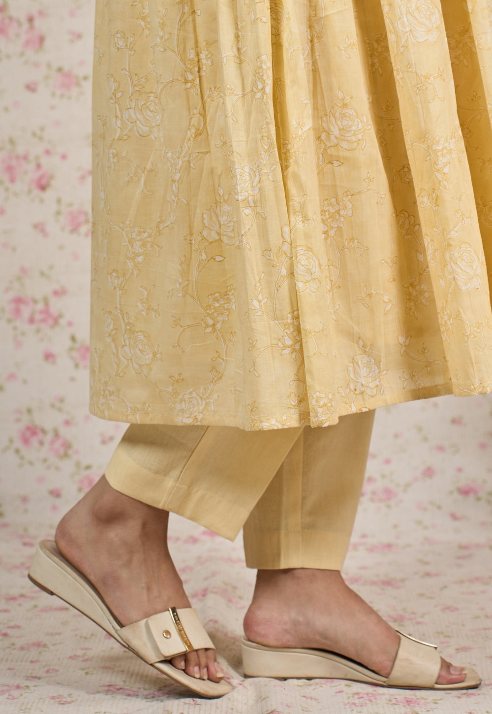 Amy Yellow Sanganeri Mul Cotton A Line Kurta Set (Set of 2)